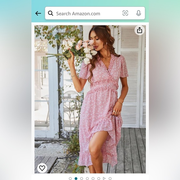 Women's Spring Summer Casual Deep V Neck Ruffle Short Sleeve Floral Midi Dress - Picture 3 of 10